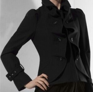 BCBGMaxAzria Navy Ruffle Cashmere Wool Pea Coat